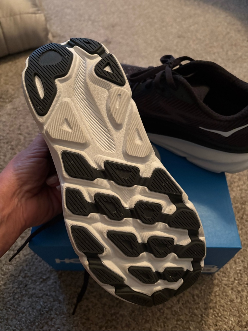 Hoka Black and White Athletic Running Shoes - Picture 3 of 4
